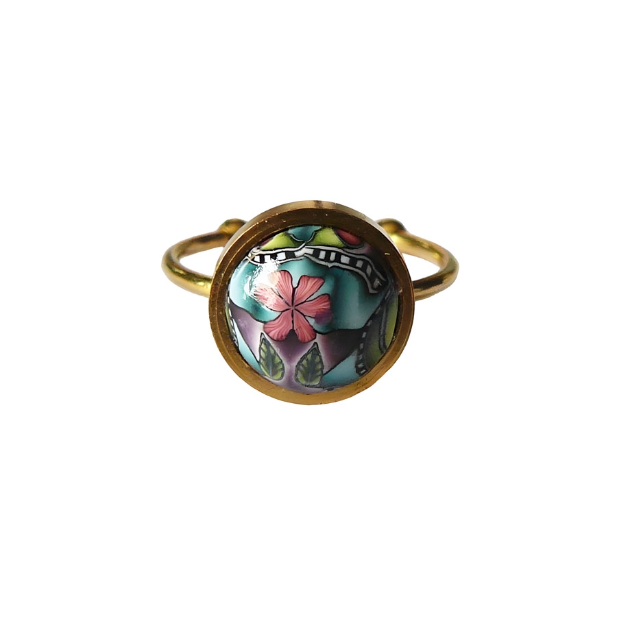 Bague florale en acier inoxydable or, mandala violet rose, bijoux floraux, Joanna Calla
