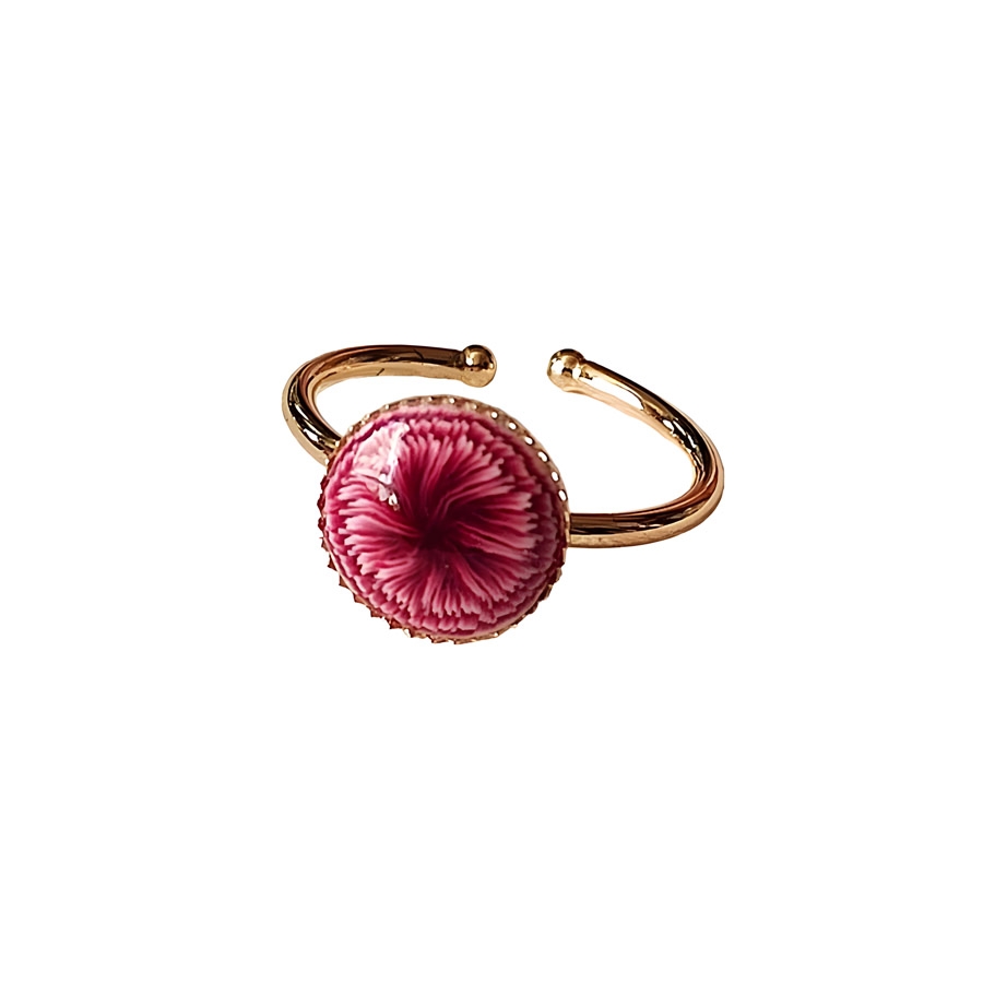 Bohemian floral ring in 24K gold brass, red dahlia, flower jewelry, nature, handmade, Joanna Calla