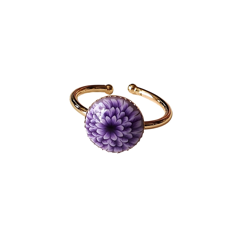 Bague florale, bohème en laiton or 24K, bijoux fleurs dahlia violet, nature, fait main, Joanna Calla