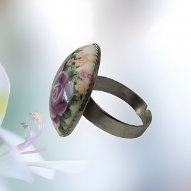 Adjustable ring purple roses, handmade floral jewelry, unique piece, Joanna Calla