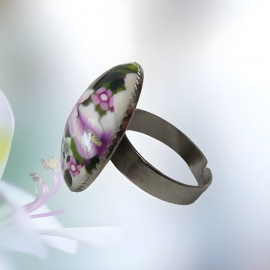 Adjustable ring purple pansy, handmade floral jewelry, unique piece, Joanna Calla
