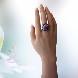 Bohemian mandala purple blue ring