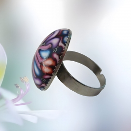 Bague réglable mandala violet bleu, bijoux floraux fait main, pièce unique, Joanna Calla