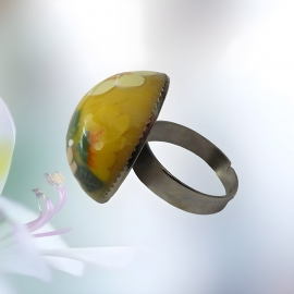 Bague réglable fleurs jaunes, bijoux floraux fait main, pièce unique, Joanna Calla