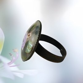Adjustable bohemian ring pink rose, handmade floral jewelry, unique piece, Joanna Calla