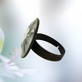 Bague bohème réglable rose blanche, bijoux floraux fait main, pièce unique, Joanna Calla