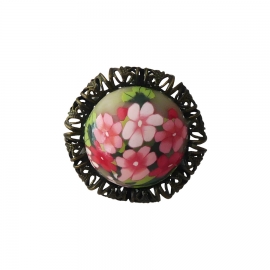 Adjustable retro ring pink flowers, handmade floral jewelry, unique piece, Joanna Calla