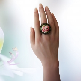 Bague rétro bohème fleurs roses
