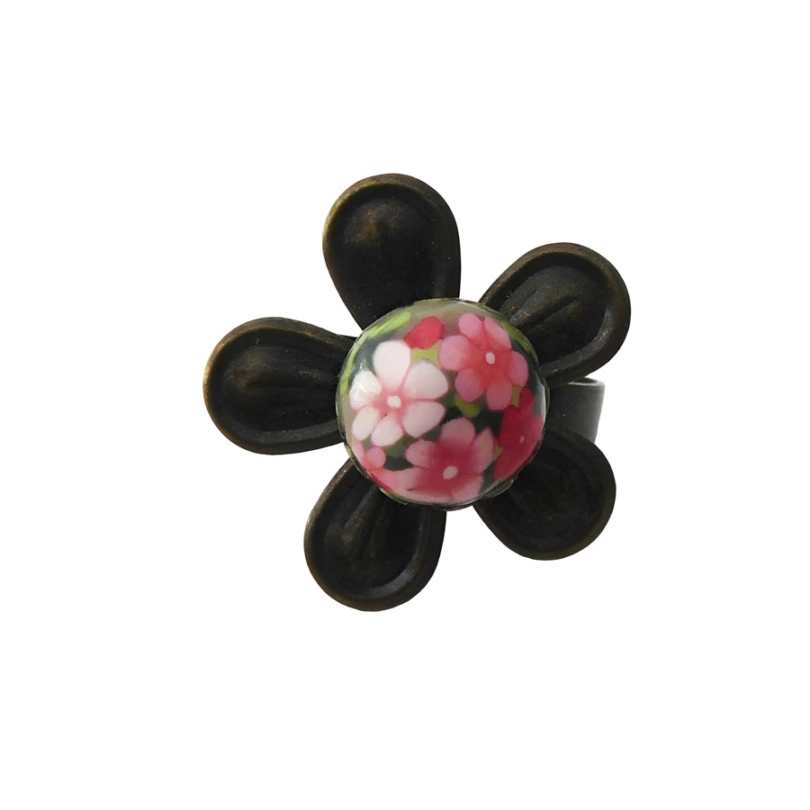 Bague bohème réglable fleurs roses, bijoux floraux fait main, pièce unique, Joanna Calla