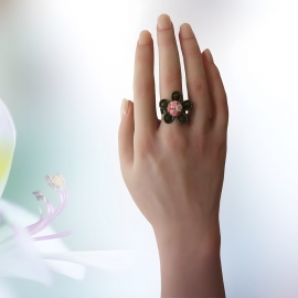 Bague fleur rétro bohème fleurs roses