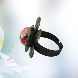 Bague bohème réglable fleurs roses, bijoux floraux fait main, pièce unique, Joanna Calla