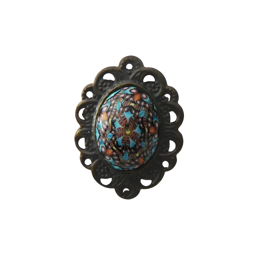 Adjustable retro ring blue black mandala, handmade floral jewelry, unique piece, Joanna Calla