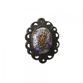 Bague rétro réglable mandala mauve jaune, bijoux floraux fait main, pièce unique, Joanna Calla