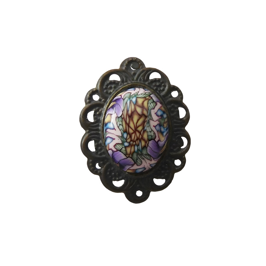Bague rétro réglable mandala mauve jaune, bijoux floraux fait main, pièce unique, Joanna Calla