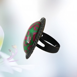 Bague bohème réglable vert rose, bijoux floraux fait main, pièce unique, Joanna Calla