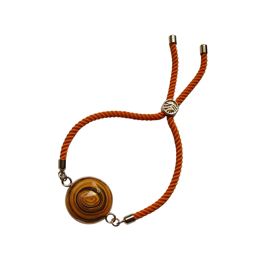 Bracelet bohème orange, sur cordon réglable, bijoux graphiques spirale jaune, bijoux nature, fait main, Joanna Calla