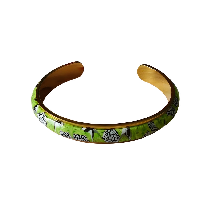 Bohemian adjustable bangle bracelet, stainless steel, green mandala jewelry, floral jewelry, handmade, Joanna Calla