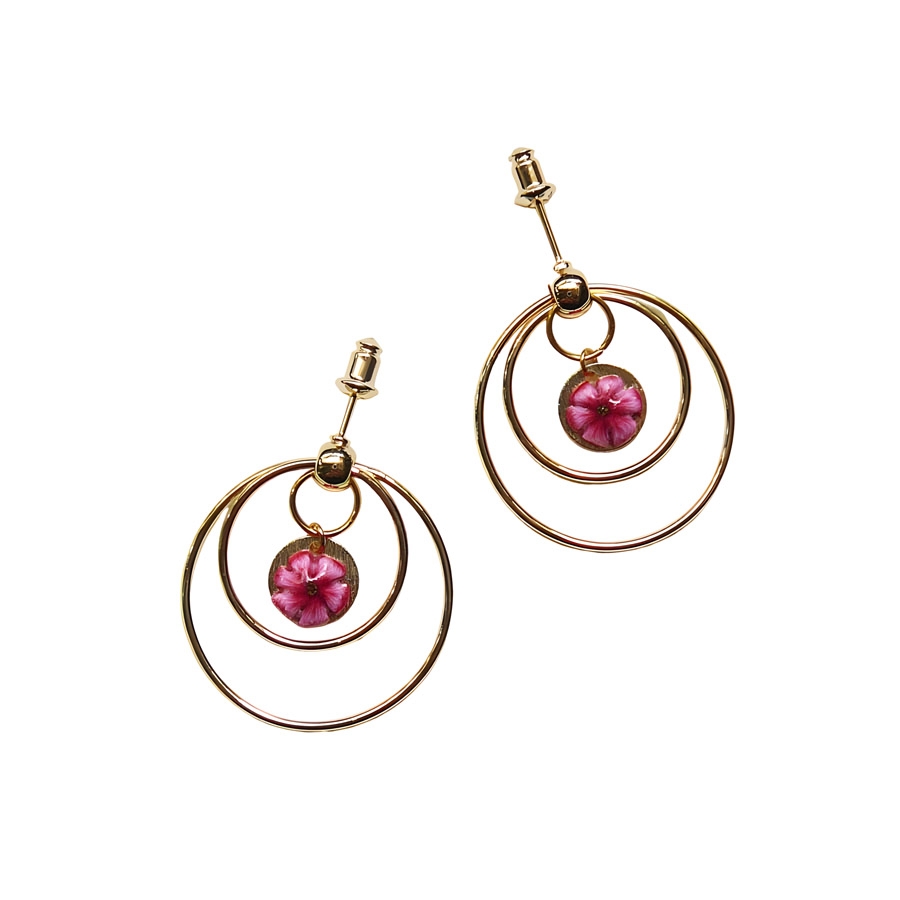 Boucles d'oreilles florales, bohème en laiton or 24K, puces rondes, pendantes, bijoux fleur rouge, fait main, Joanna Calla