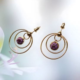 Boucles d'oreilles florales, bohème en laiton or 24K, puces rondes, pendantes, bijoux fleur violet, fait main, Joanna Calla