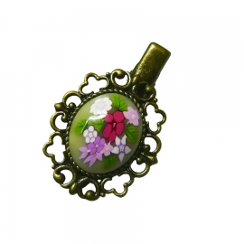 Pince croco épingle ovale rétro fleurs rose mauve, fait main, Joanna Calla