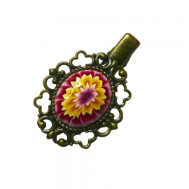 Pince croco épingle ovale rétro dahlia rouge jaune, fait main, Joanna Calla