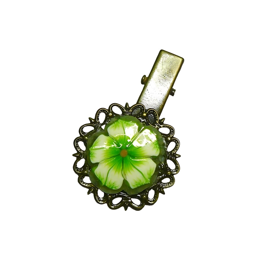 Pince rétro estampe ronde fleur verte, fait main, Joanna Calla