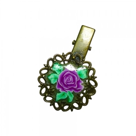 Pince rétro estampe ronde rose violet, fait main, Joanna Calla