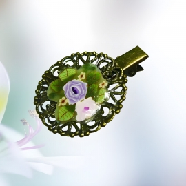 Retro clip hair round filigree metal purple rose