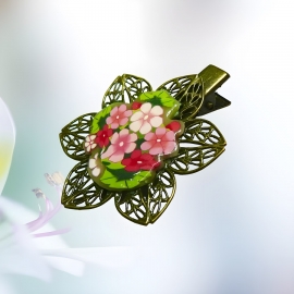 Retro clip hair filigree metal pink flowers