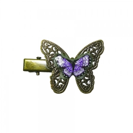 Pince croco épingle papillon violet, fait main, Joanna Calla