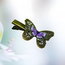 Crocodile clip purple butterfly pin