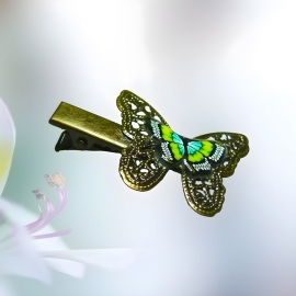 Crocodile clip green yellow butterfly pin