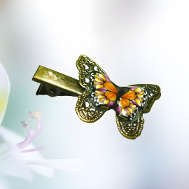 Pince croco épingle papillon orange