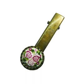 Crocodile retro clip round, three roses, handmade, Joanna Calla