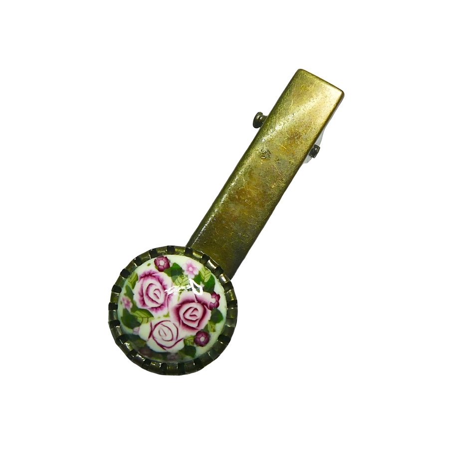Pince croco épingle ronde trois roses, fait main, Joanna Calla
