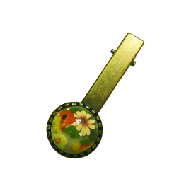 Pince croco épingle ronde fleurs jaunes, fait main, Joanna Calla