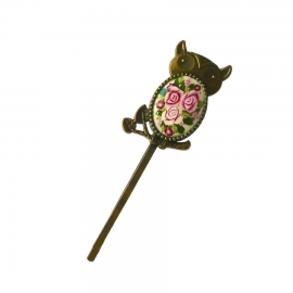 Owl hairpin, three roses, handmade, Joanna Calla
