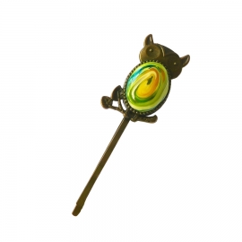 Epingle à cheveux hibou, spirale verte, fait main, Joanna Calla