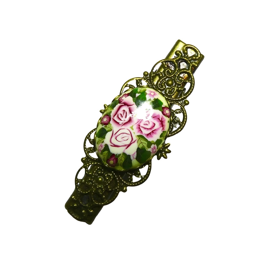 Pince croco rétro trois roses, fait main, Joanna Calla