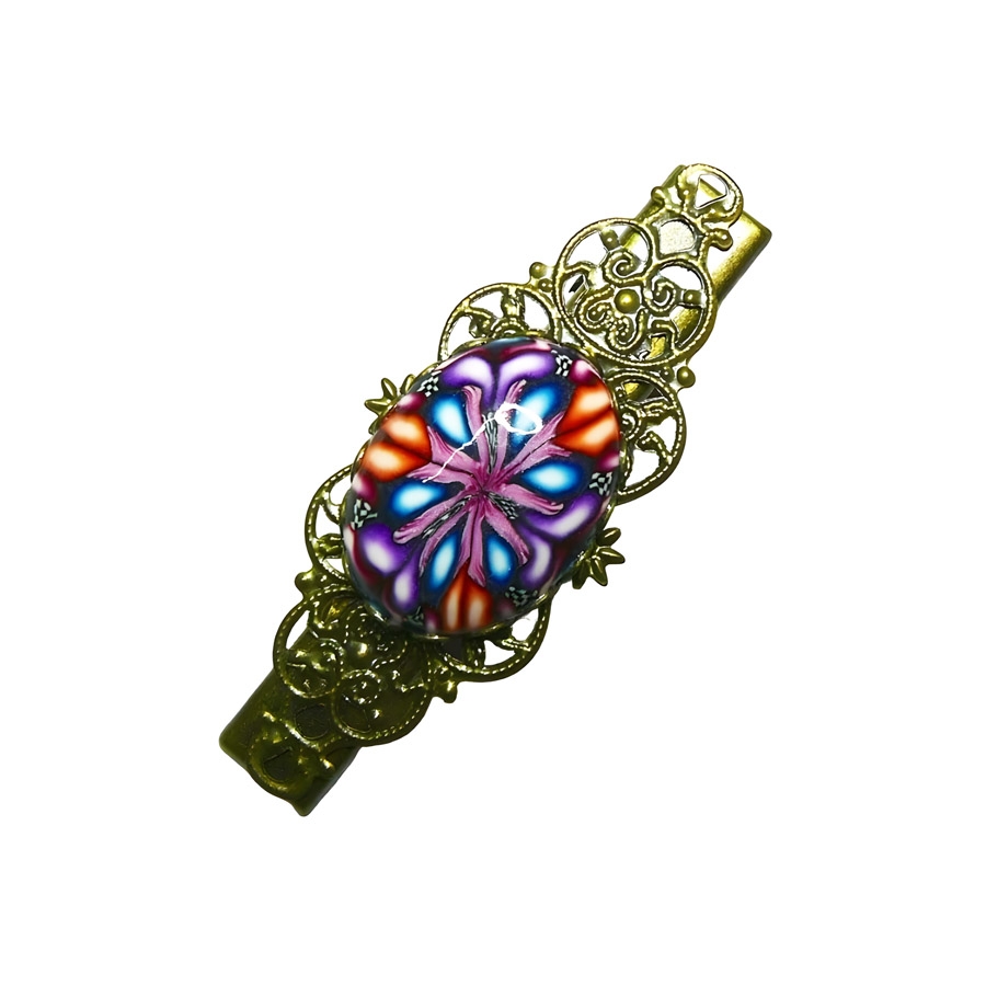 Retro crocodile clip, blue purple mandala, handmade, Joanna Calla