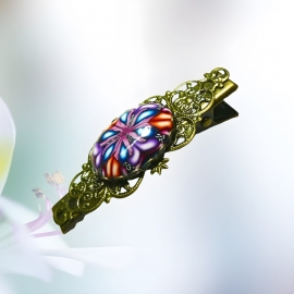 Pince croco rétro mandala violet bleu