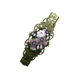 Pince croco rétro fleurs mauves, fait main, Joanna Calla