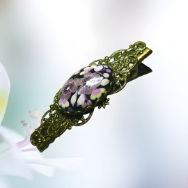 Crocodile clip retro purple flowers