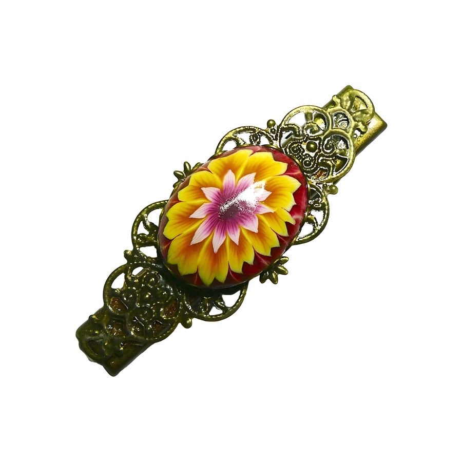 Pince croco rétro dahlia jaune, fait main, Joanna Calla