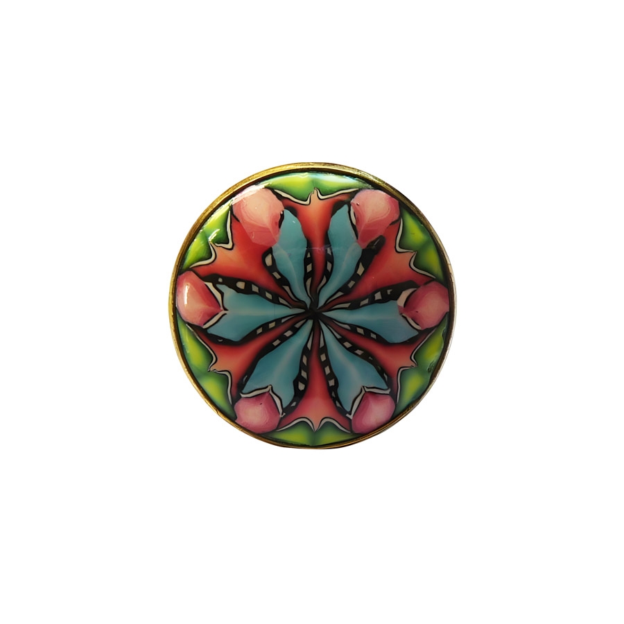 Bague bohème ronde mandala bleu vert rose, réglable, bijoux floraux, fleurs, nature, Joanna Calla