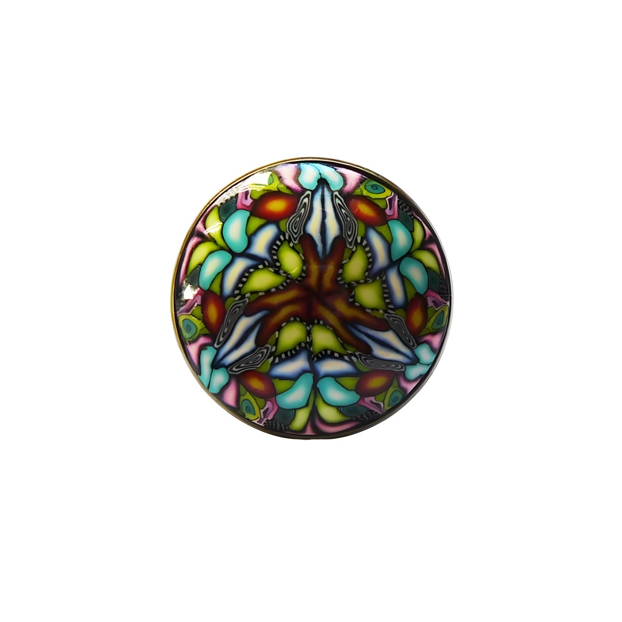 Bague bohème ronde mandala bleu vert, réglable, bijoux floraux, fleurs, nature, Joanna Calla