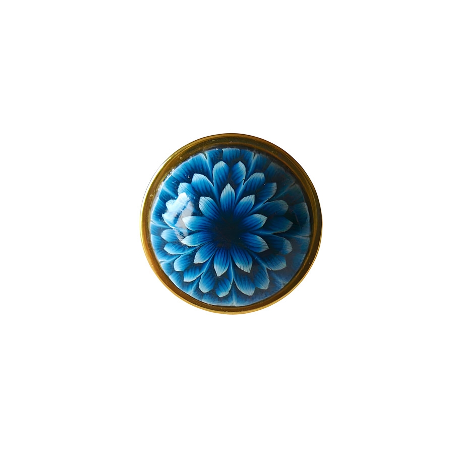 Bohemian floral ring, in golden stainless steel, blue dahlia, handmade, unique piece, Joanna Calla