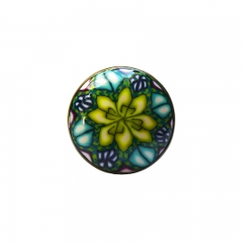 Bague bohème ronde mandala vert jaune, réglable, bijoux floraux, fleurs, nature, Joanna Calla