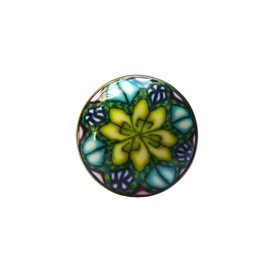 Bague bohème ronde mandala vert jaune, réglable, bijoux floraux, fleurs, nature, Joanna Calla