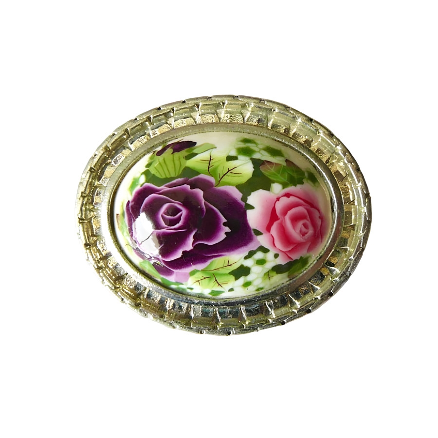 Broche ovale argentée, rétro bohème, bijoux floraux deux roses, bijoux fleurs, fait main, Joanna Calla